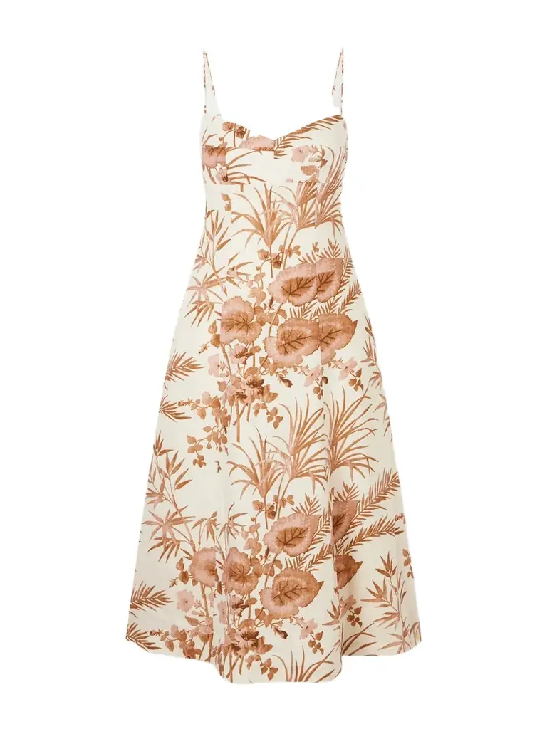 Cara Cara Cherry Floral-print Linen Midi Dress