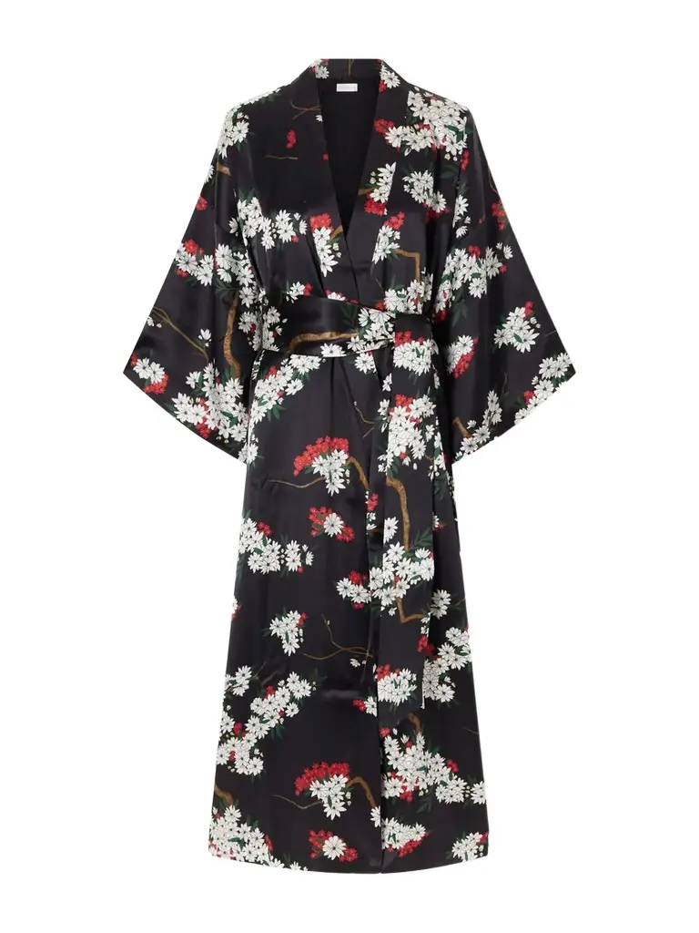 Olivia von Halle Queenie Belted Floral-printed Silk-satin Robe