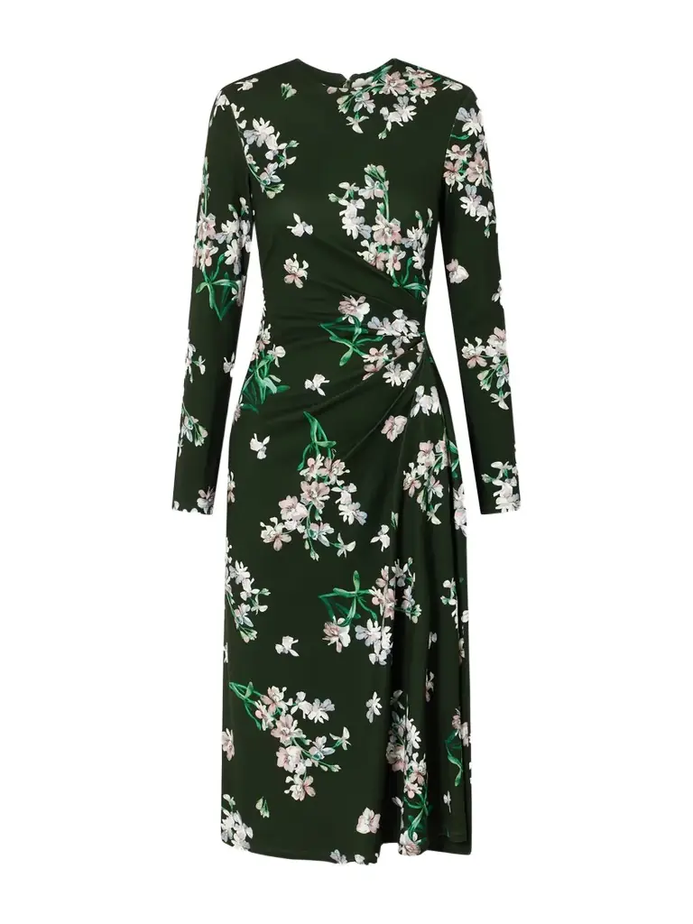 Erdem Gathered Floral-print Jersey Midi Dress
