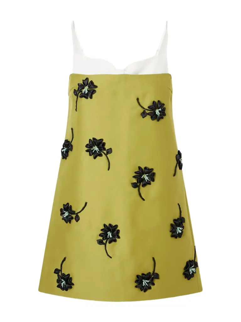 SHUSHU/TONG Corseted Floral-appliqué Bead-embellished Crepe Mini Dress