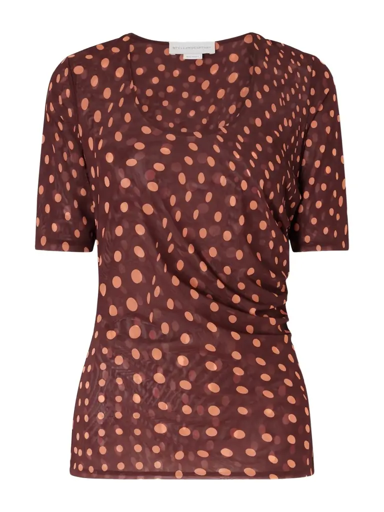 Stella McCartney Gathered Polka-dot Mesh T-shirt