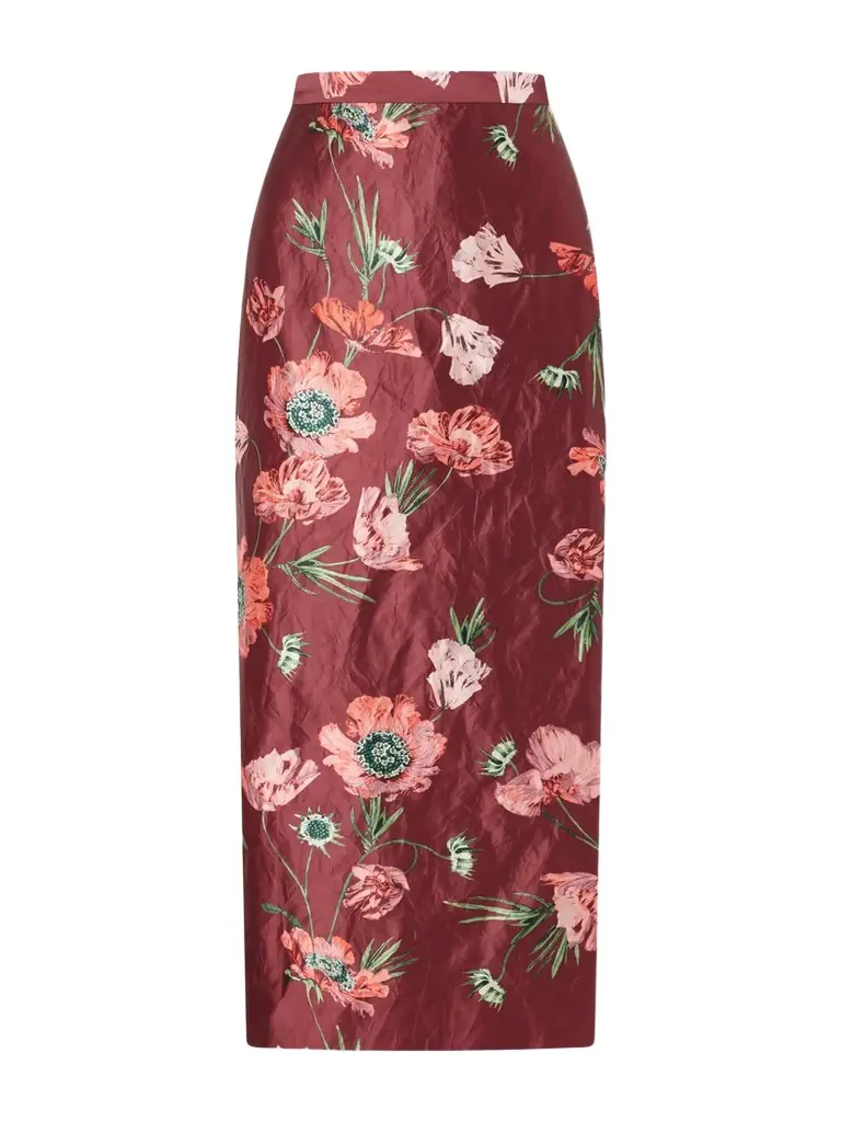 Erdem Floral-printed Satin Midi Pencil Skirt