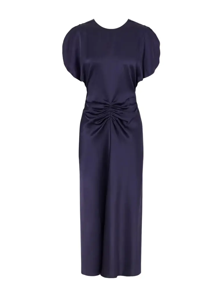 Victoria Beckham Bela Gathered Satin Midi Dress
