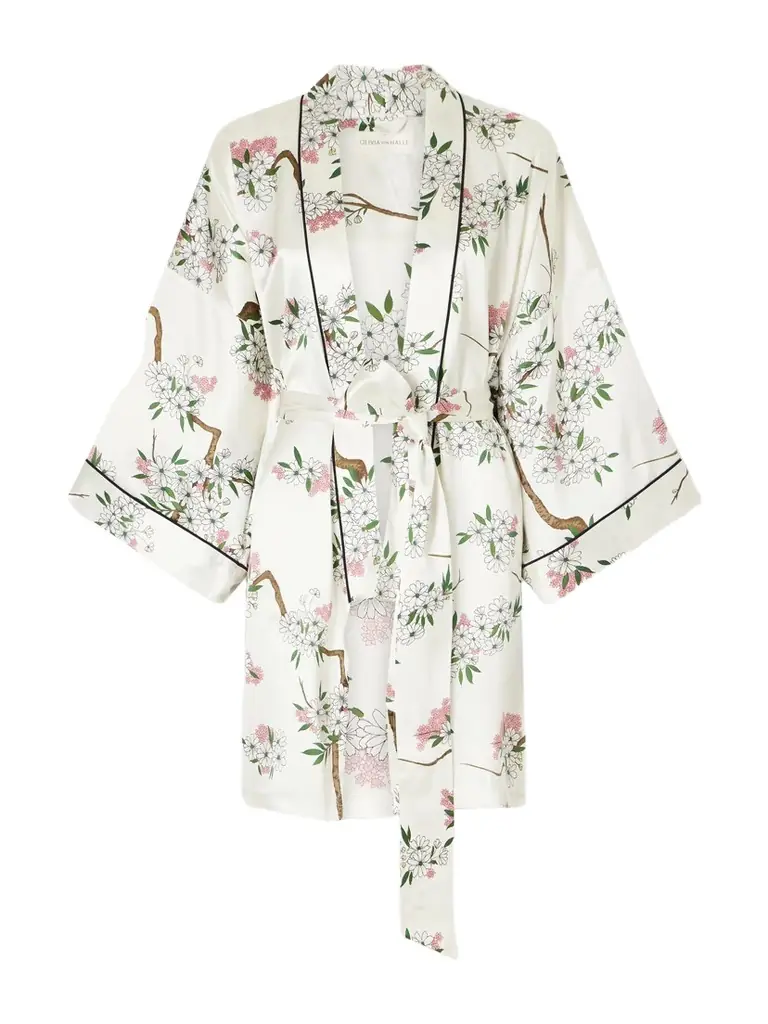 Olivia von Halle Mimi Belted Printed Silk-satin Robe