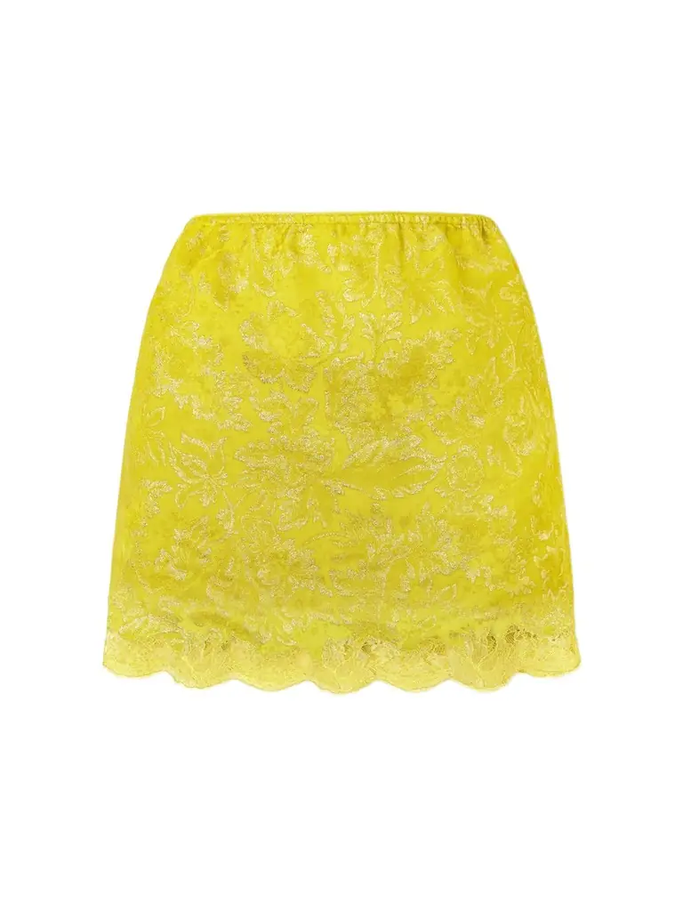 Saint Laurent Lace-trimmed Metallic Floral-jacquard Mini Skirt