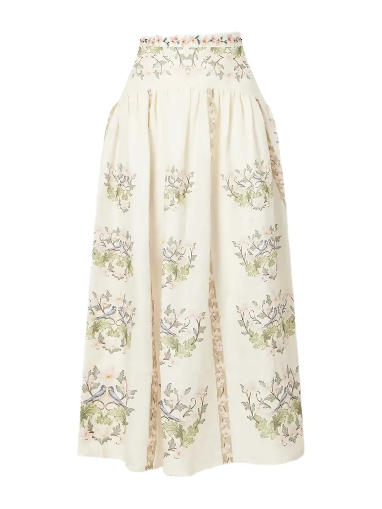 Agua by Agua Bendita Curua Anhelo Floral Linen Midi Skirt