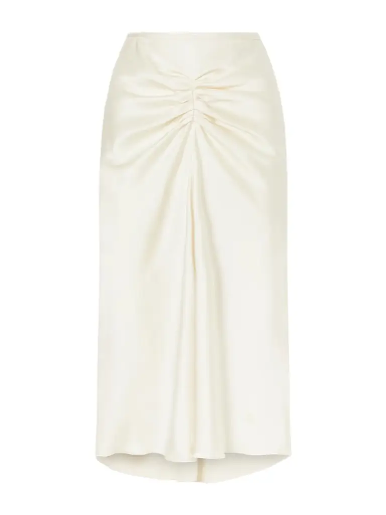 Victoria Beckham Bela Ruched Satin Midi Skirt