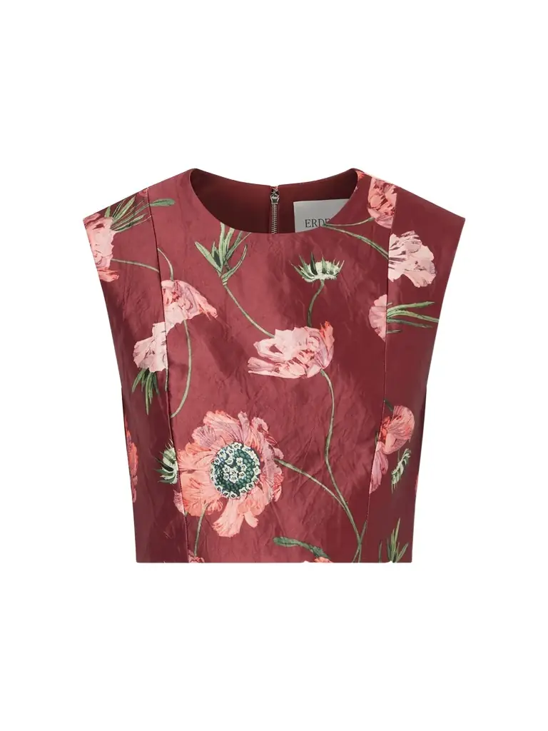 Erdem Floral-print Crinkled Satin Cropped Top