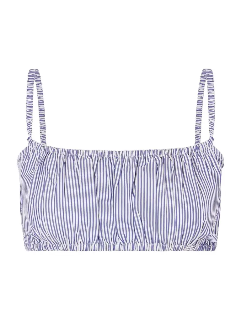 Suzie Kondi Bea Shirred Striped Cotton-poplin Bandeau Top