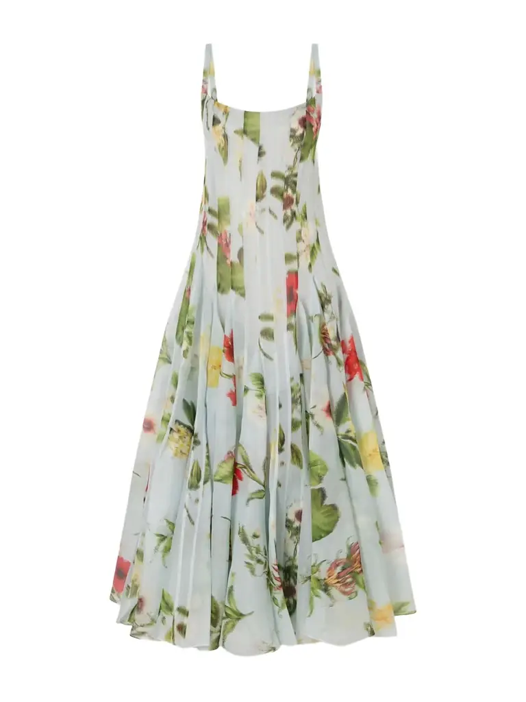 Oscar de la Renta Paneled Floral-printed Organza Silk Gown