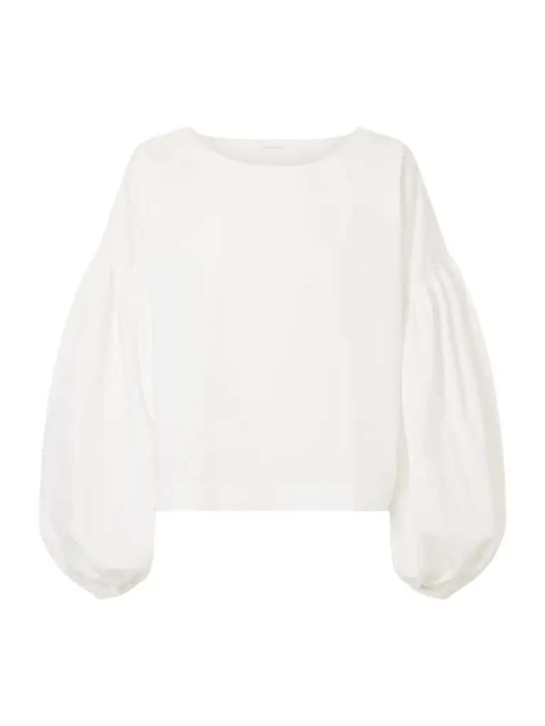 Suzie Kondi Balon Cropped Gathered Cotton-poplin Blouse