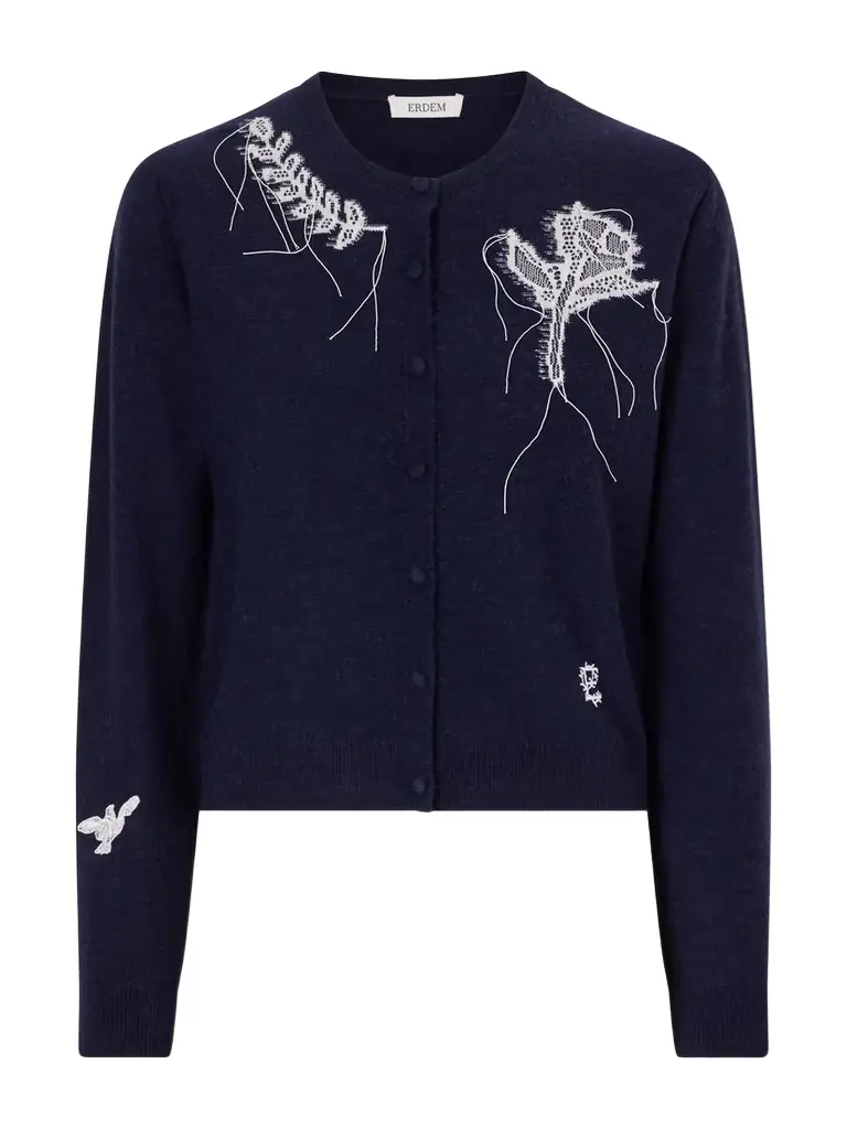 Erdem Embroidered Wool-blend Cardigan