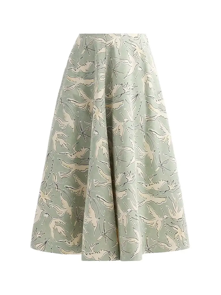 Altuzarra Women's Varda Bird-Print Panelled Midi Skirt - Desert Sage Bird