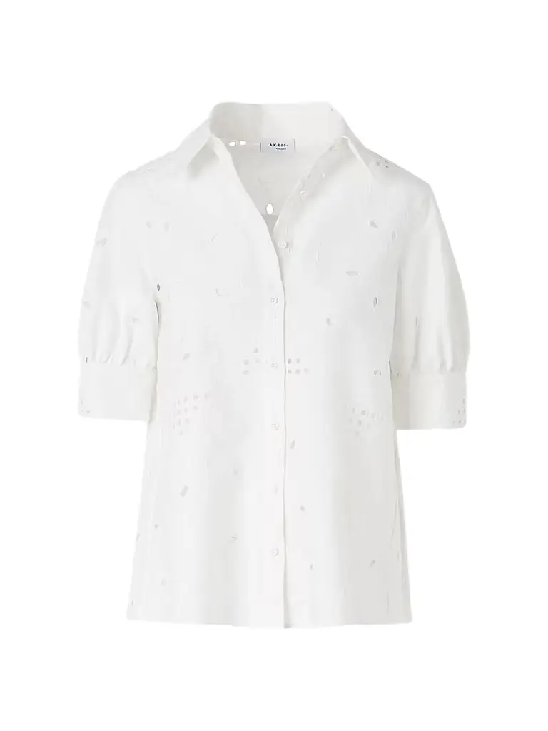Akris punto Women's Floral-Embroidered Eyelet Shirt - Cream