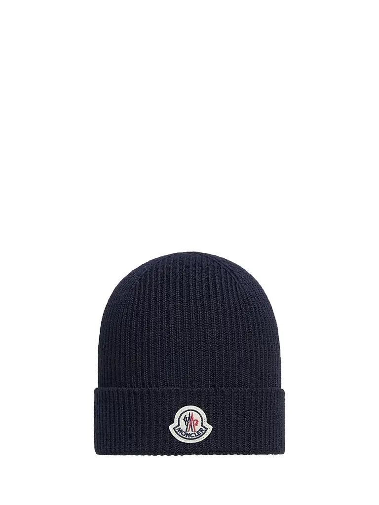 Moncler Men's Beanie Hat in Wool - Navy Blue
