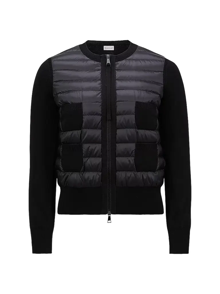 Moncler Women's Padded Down Knit Zip Up Cardigan - Black - Women's Clothing