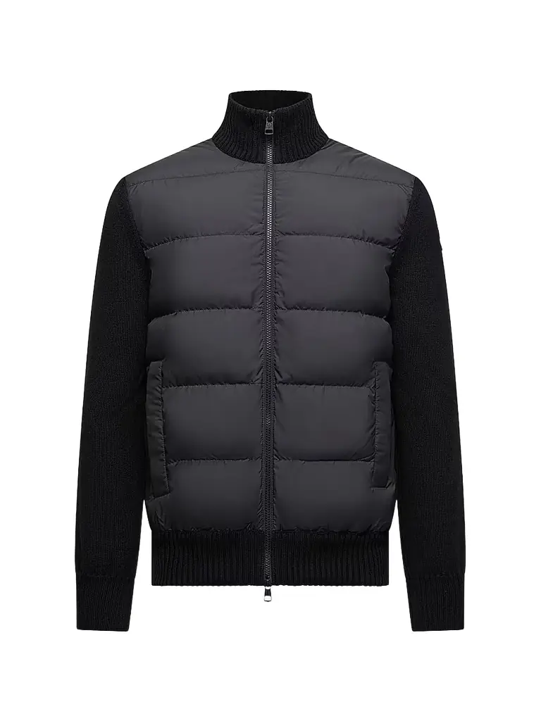 Moncler Men's Down-Filled Cardigan in Wool - Black
