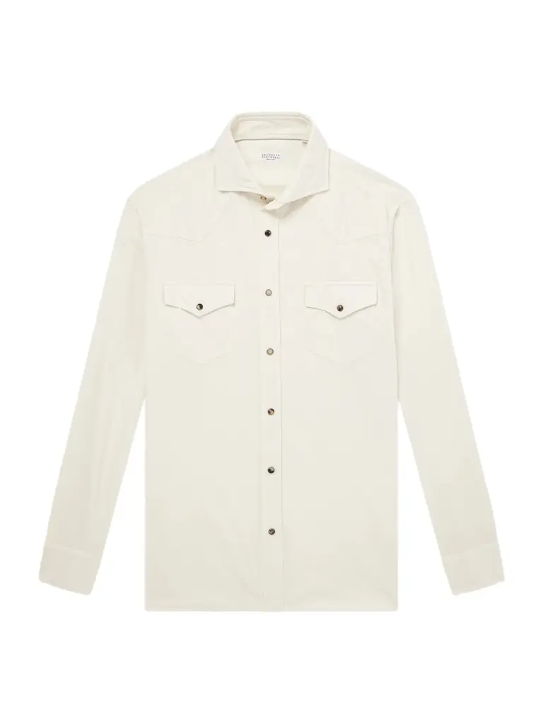Brunello Cucinelli Cutaway-Collar Cotton-Corduroy Western Shirt - Men