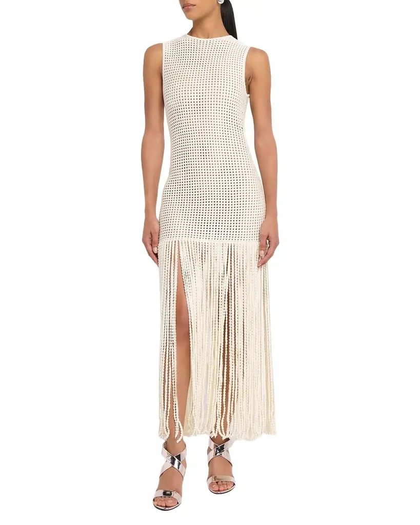 ALAIA Fringed Open-Knit Maxi Dress