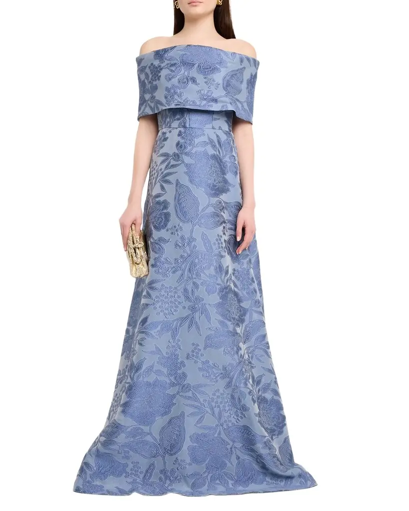 Lela Rose Floral Fil Coupe Off-The-Shoulder Gown