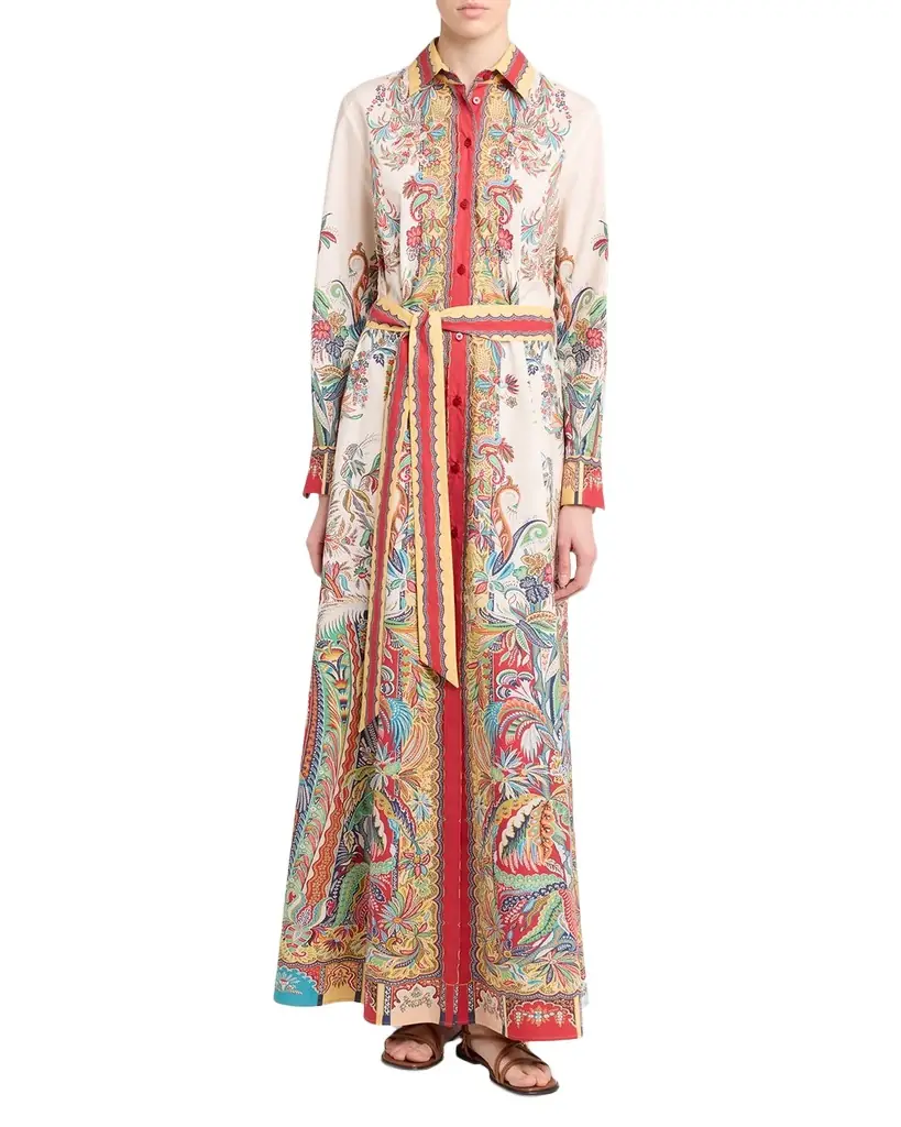 Etro Paisley-Print Cotton Poplin Long-Sleeve Maxi Shirtdress