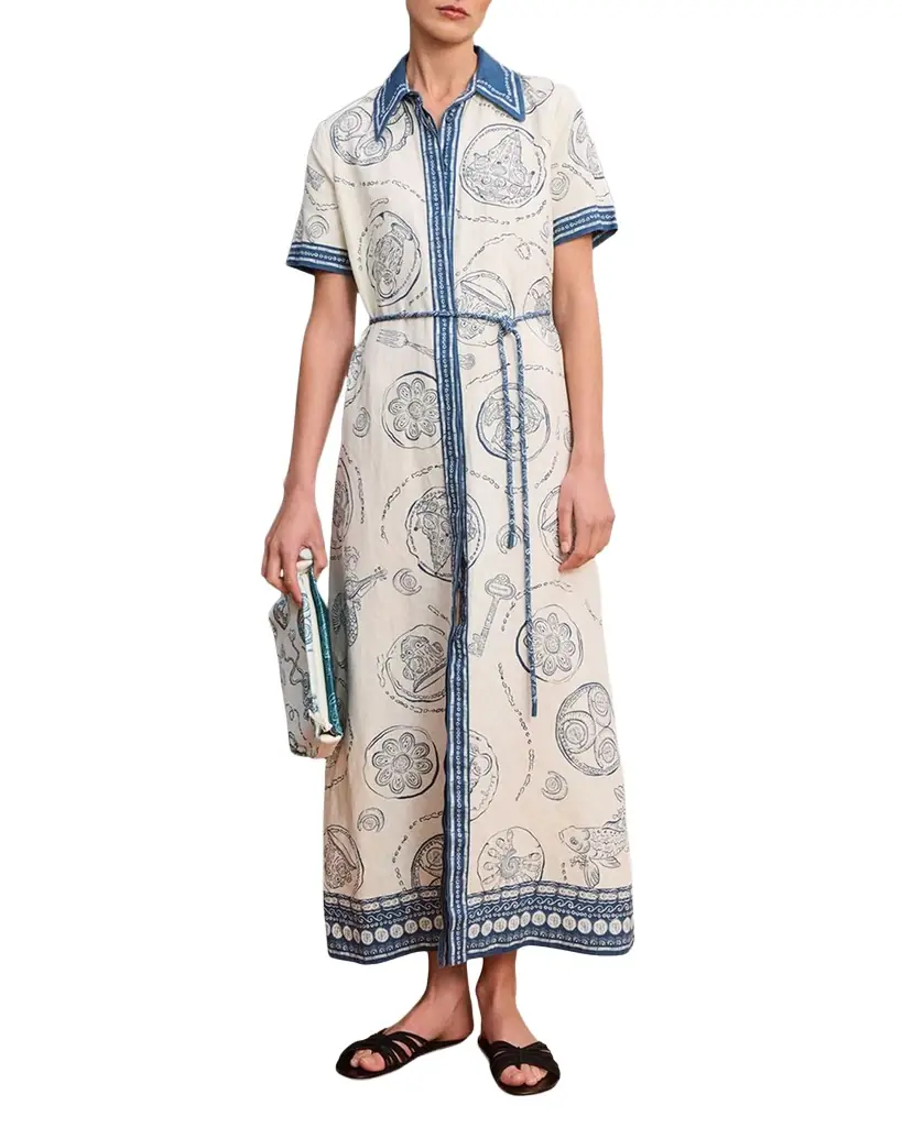 ALEMAIS Lucky Printed Linen Maxi Shirtdress