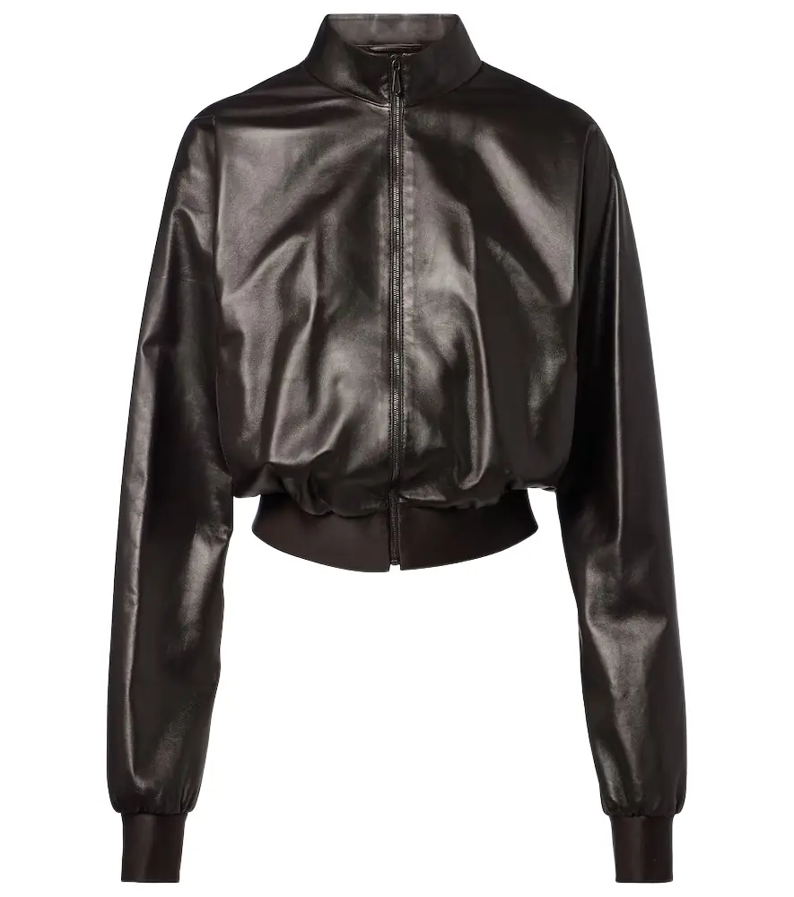 Leather bomber jacket