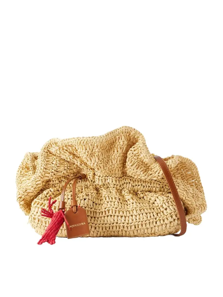 Aquazzura Paradise Mini Leather-trimmed Raffia Bag