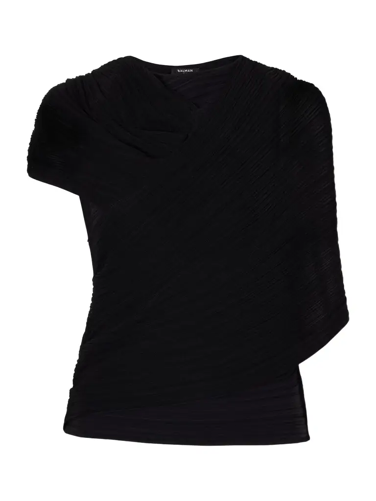 Balmain Draped Ribbed Jersey Blouse