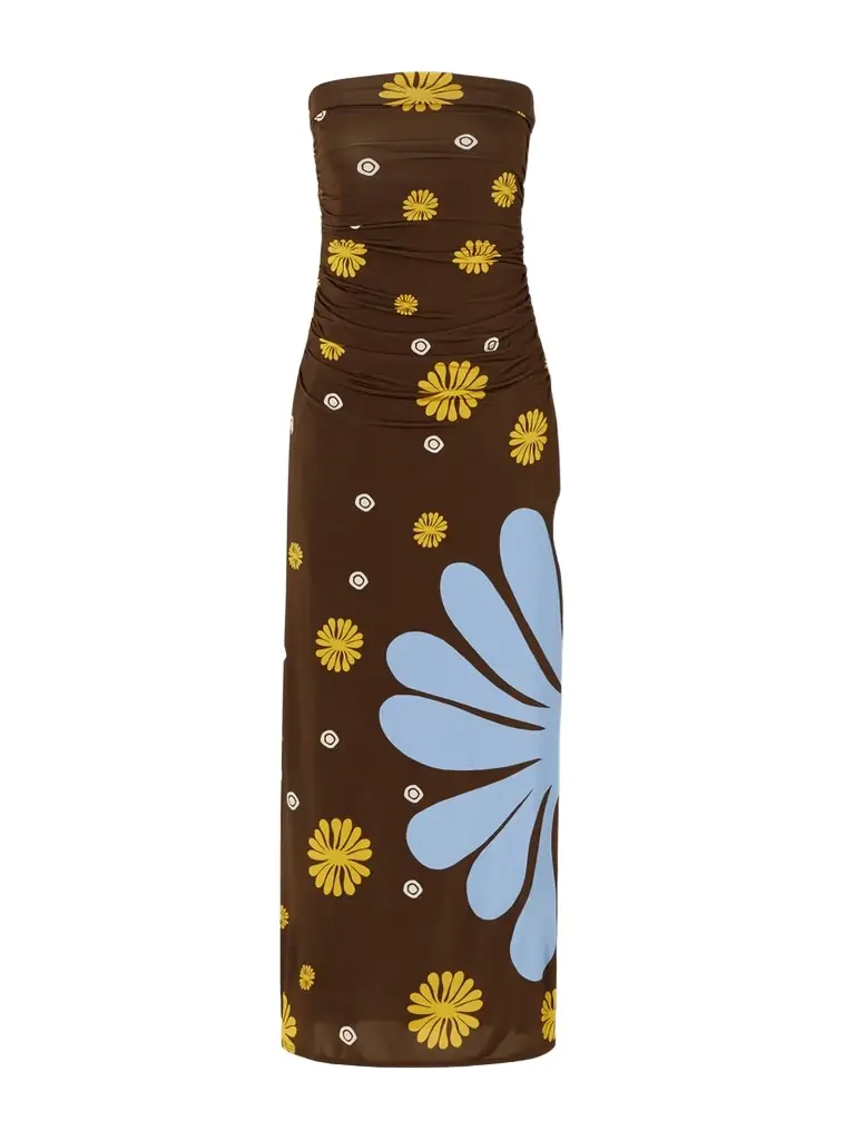 Cala de la Cruz Daphne Ruched Printed Jersey Midi Dress