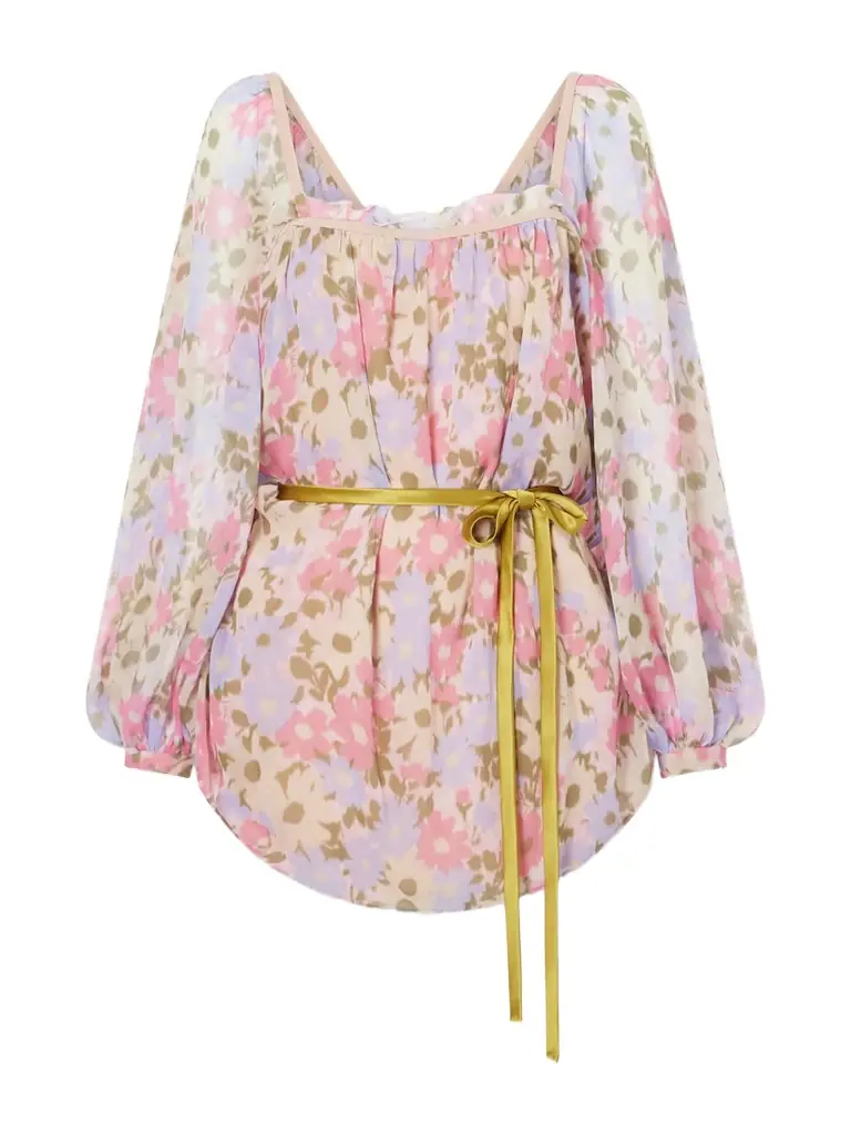 Valentino Garavani Belted Floral-print Silk-georgette Blouse