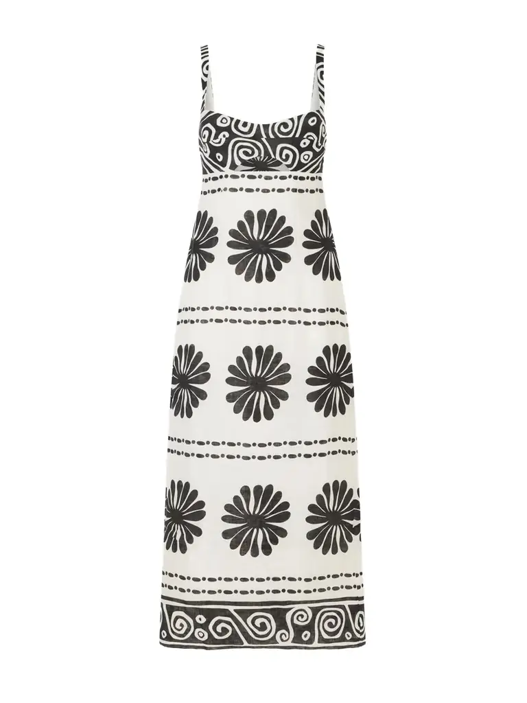 Cala de la Cruz Nara Cutout Printed Linen Midi Dress
