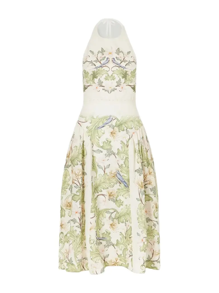 Agua by Agua Bendita Balsa Anhelo Embellished Printed Halterneck Linen Maxi Dress