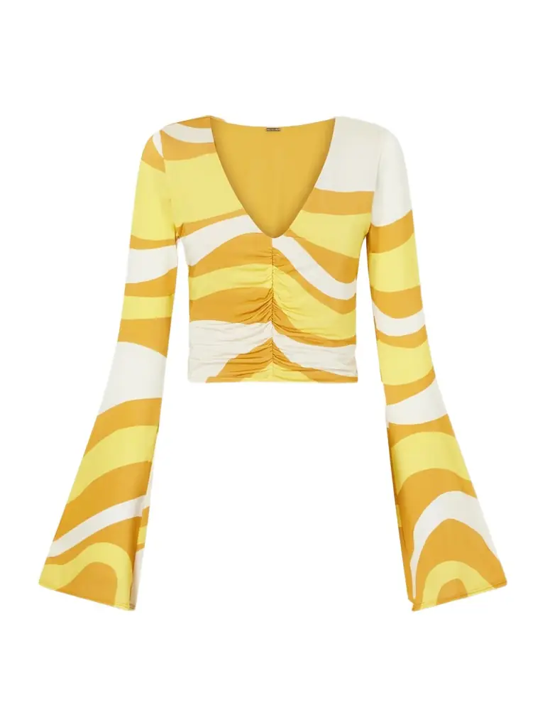 Cala de la Cruz Aelin Ruched Printed Jersey Top