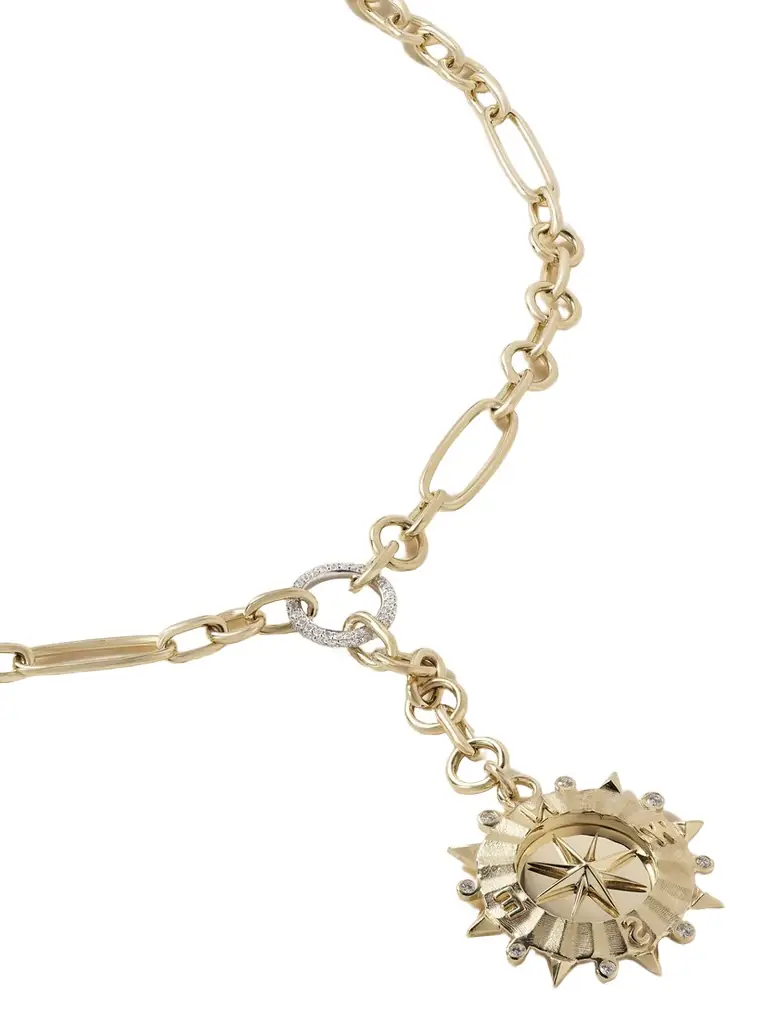 Foundrae Internal Compass + Small Mixed Clip 18-karat White And Yellow Gold Diamond Necklace