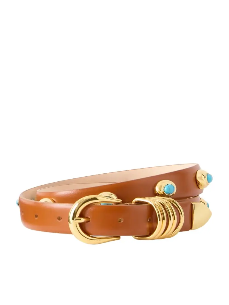 Déhanche Hollyhock Stone Turquoise-embellished Leather Belt