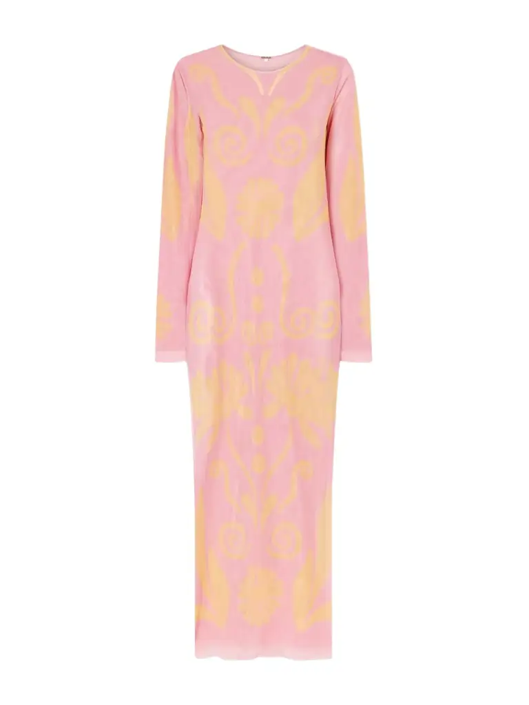 Cala de la Cruz Tania Printed Mesh Maxi Dress
