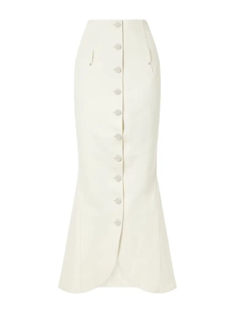 Wiederhoeft Embellished Denim Midi Skirt