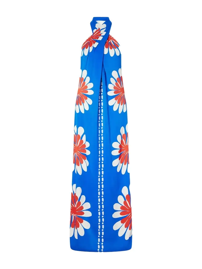 Cala de la Cruz Oliviera Floral-print Satin Halterneck Maxi Dress