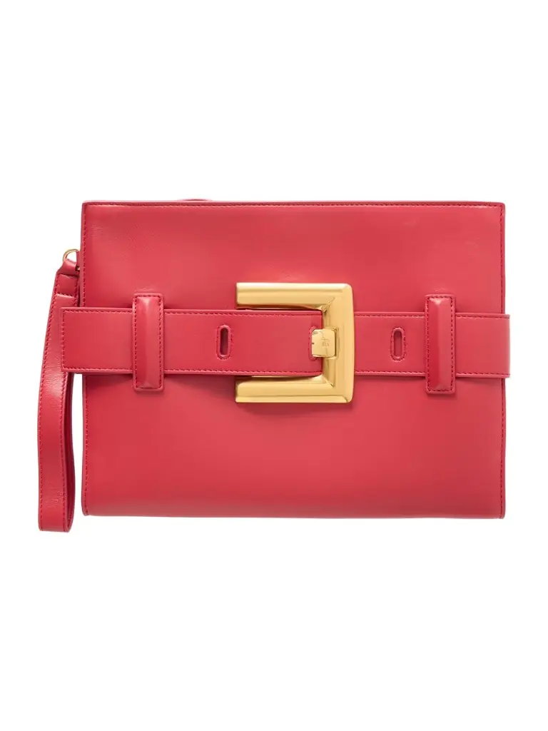 Balmain Anthem Buckled Leather Clutch