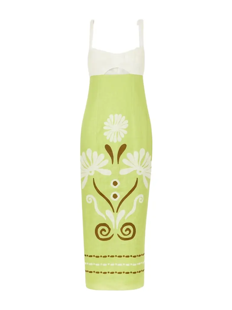 Cala de la Cruz Nara Cutout Printed Linen Midi Dress