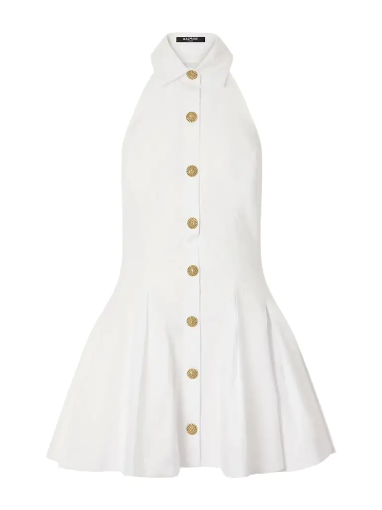 Balmain Halterneck Cotton-poplin Mini Dress