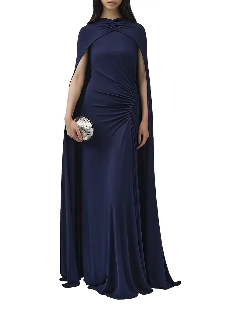 SIMKHAI Women's Draped Stretch Jersey Demi Cape Gown - Midnight