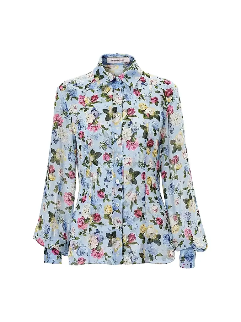 Carolina Herrera Women's Cabana Isabella Floral Silk Shirt - Cloudy Blue Multi