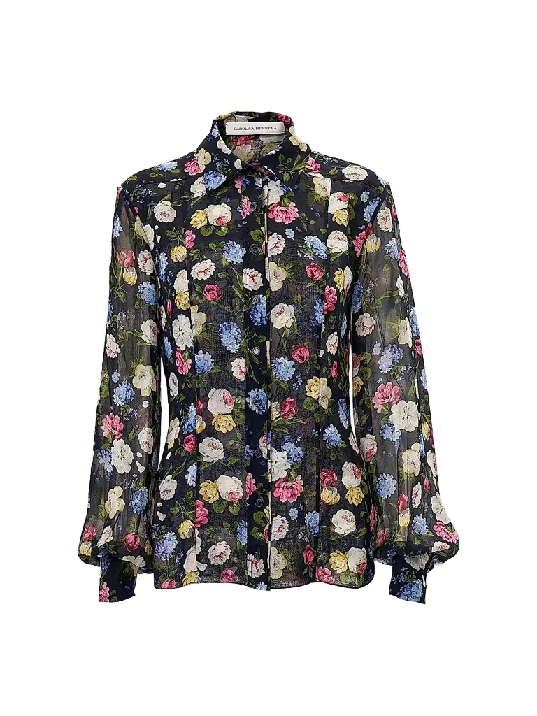 Carolina Herrera Women's Cabana Isabella Floral Silk Shirt - Midnight Multi