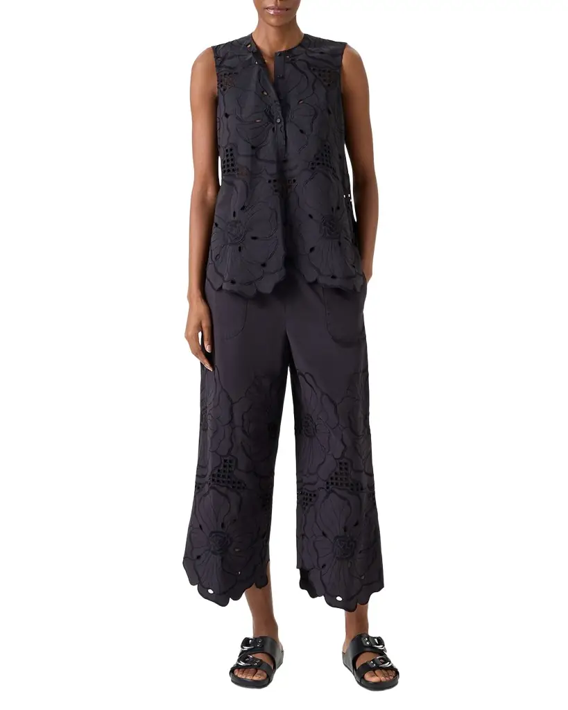 Akris punto Flower Eyelet Embroidered Cotton Poplin Tunic Blouse