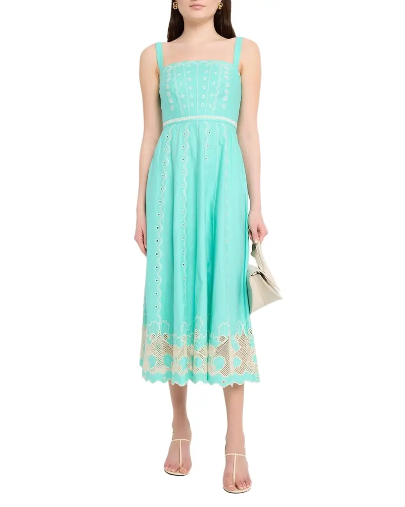 Saloni Aurora B Embroidered Midi Dress