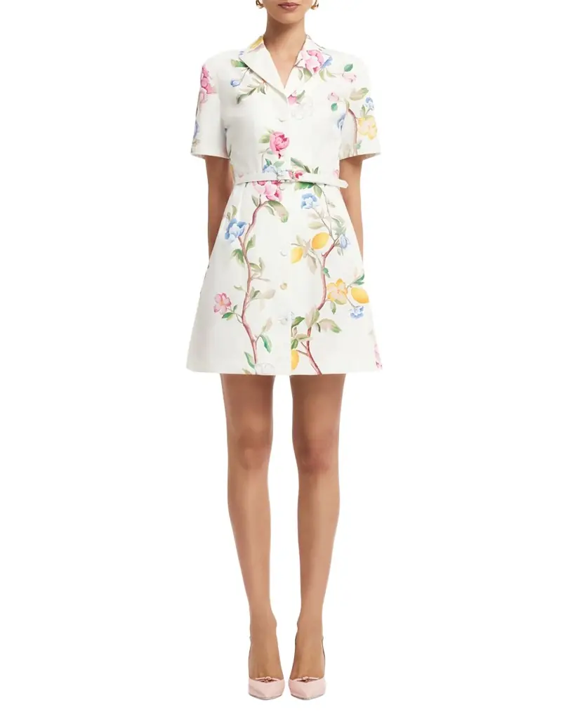 LEO LIN Brigitte Belted Floral Cotton Mini Dress