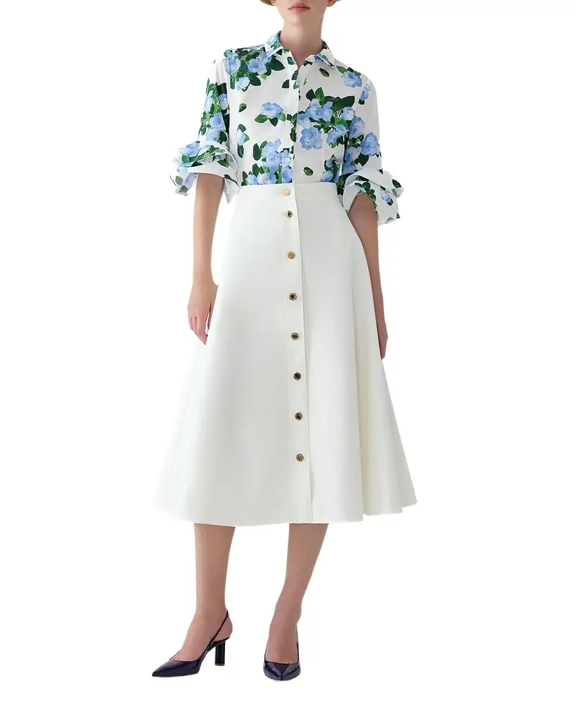 Carolina Herrera Tiered Ruffle Sleeve Button-Down Shirt - Women's Clothing
