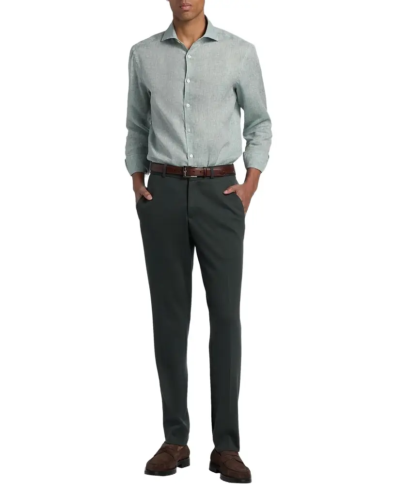 Canali Men 's Solid Linen Classic Fit Sport Shirt